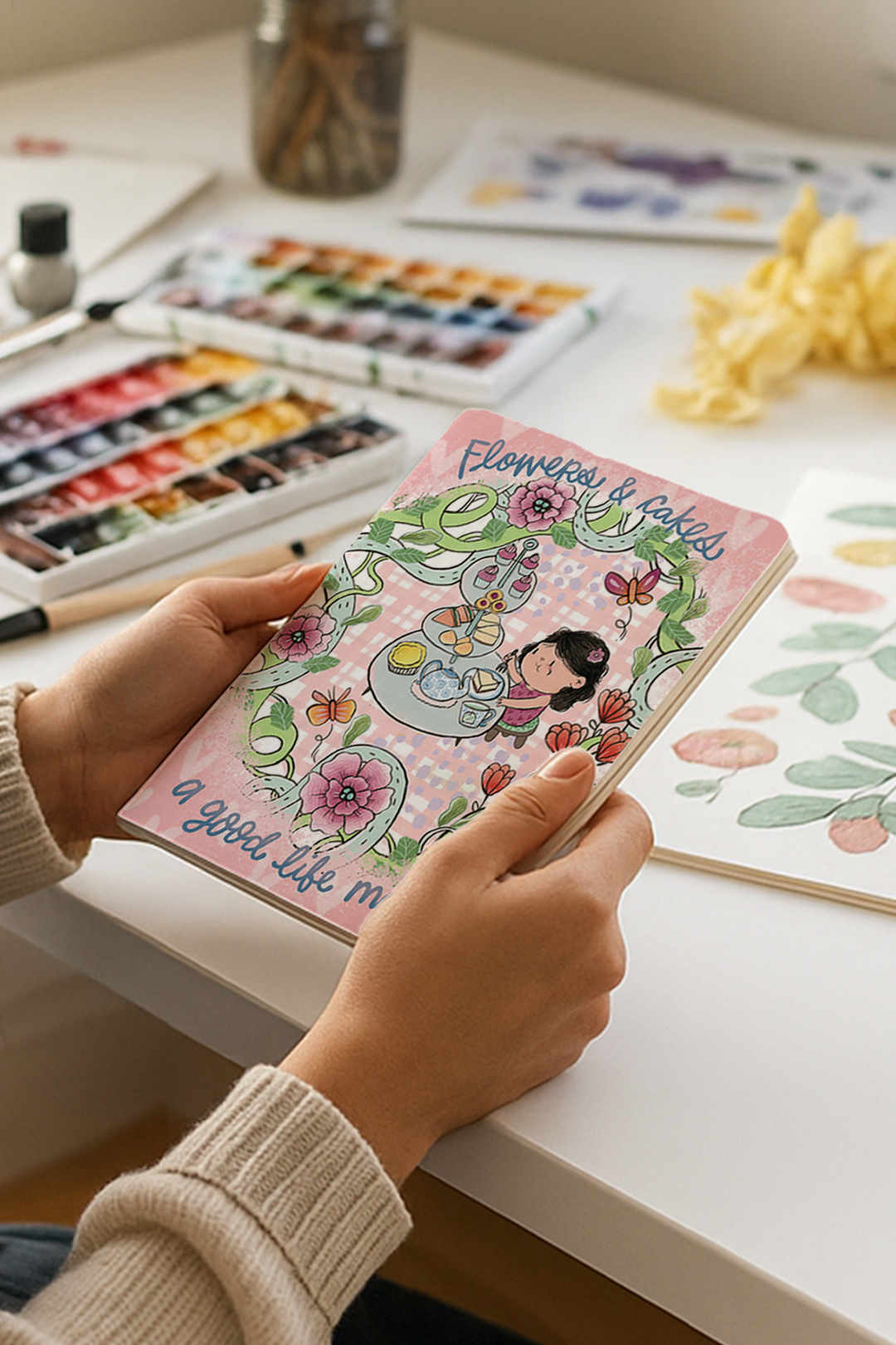 Flower and Cakes Saddle Stitch Notebook
