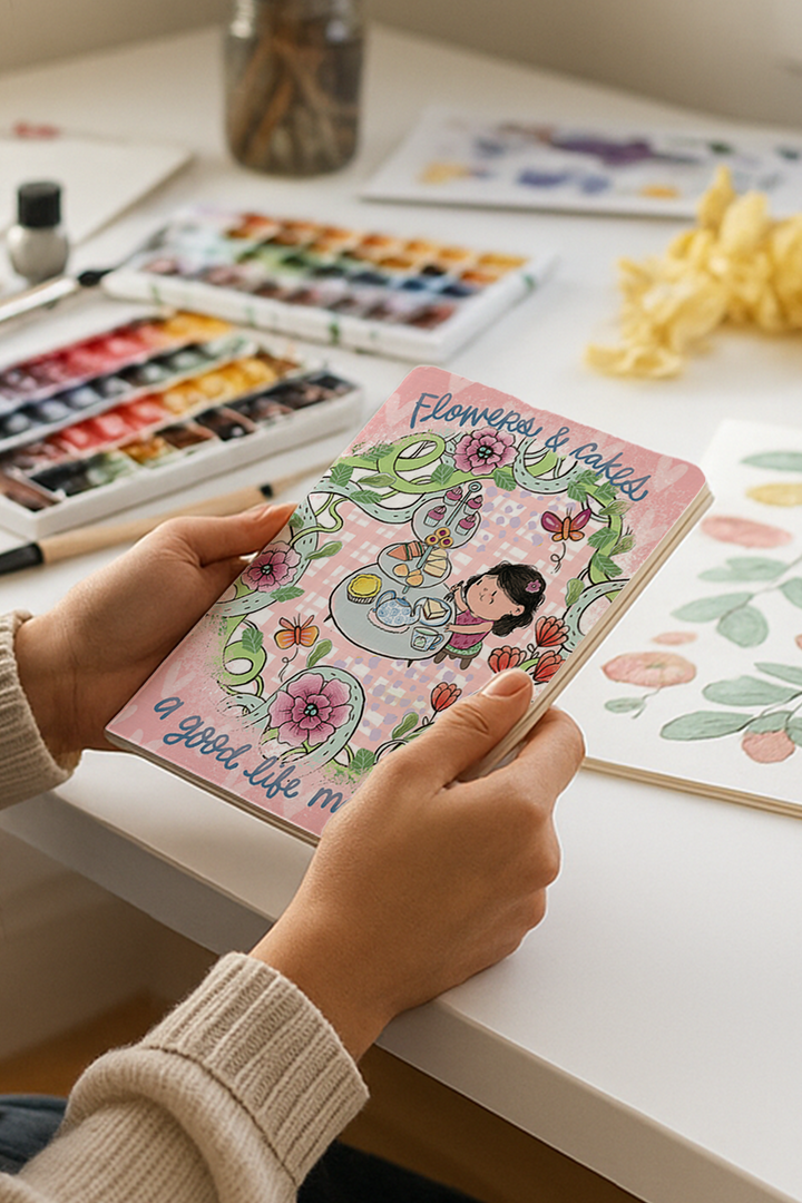 Flower and Cakes Saddle Stitch Notebook