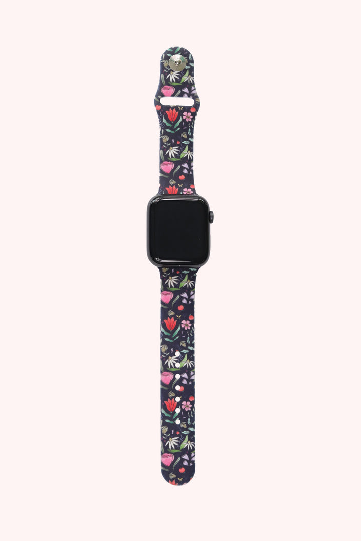 Purple Floral 22mm Watch Strap with Push Button