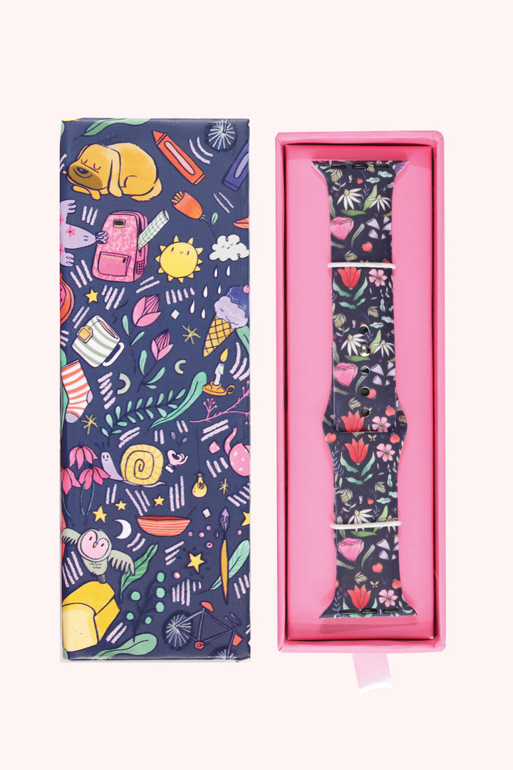 Purple Floral 22mm Watch Strap with Push Button
