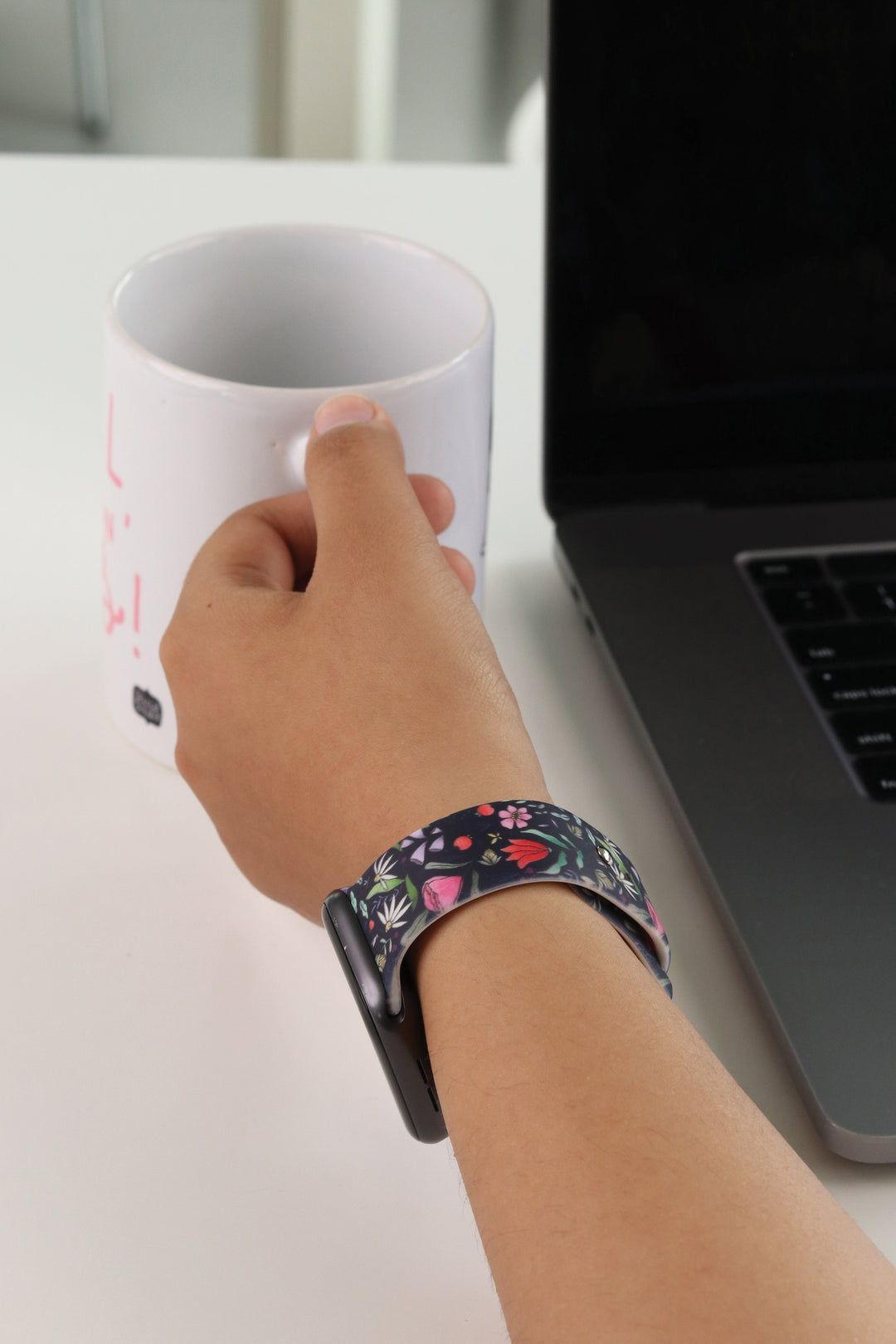 Purple Floral 22mm Watch Strap with Push Button