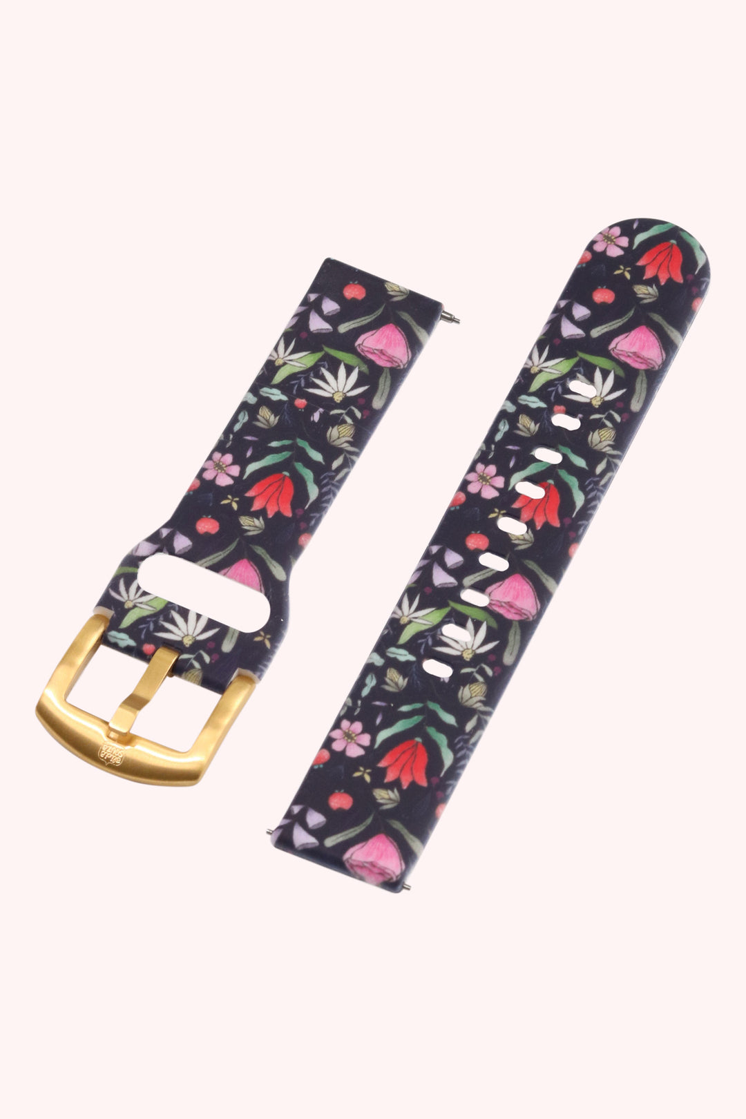 Purple Floral 20mm Watch Strap with Gold Pin Buckle