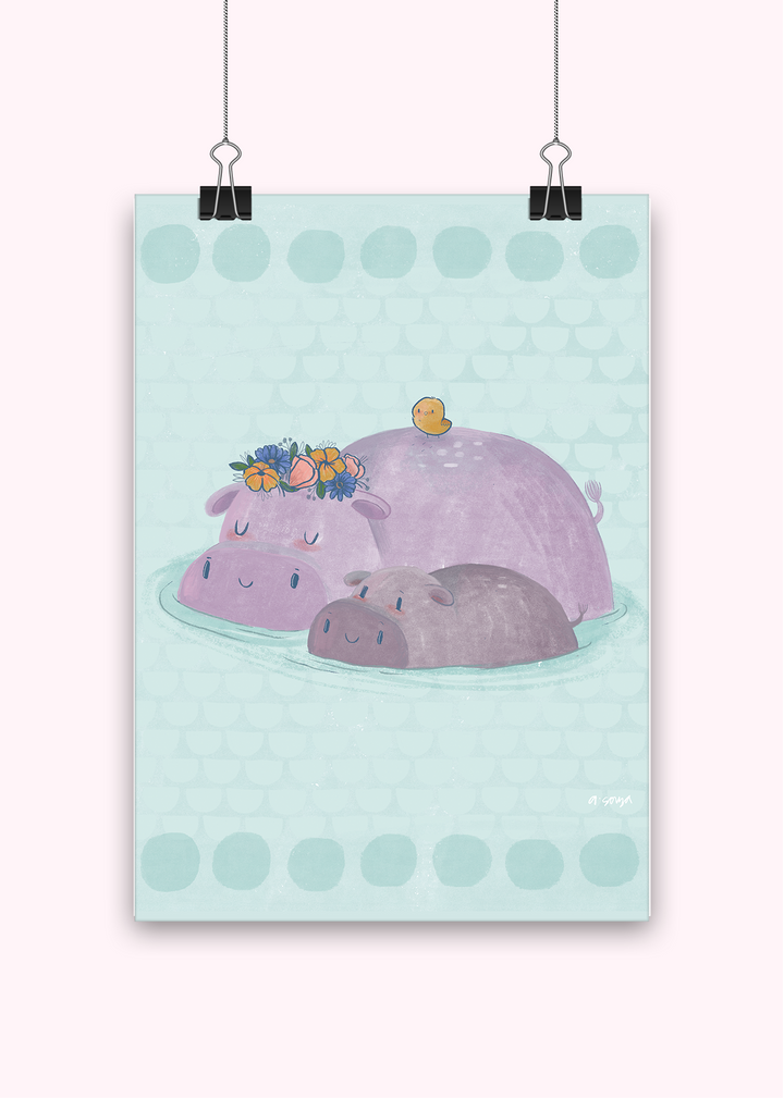 Hippo Family Non-Tearable Poster