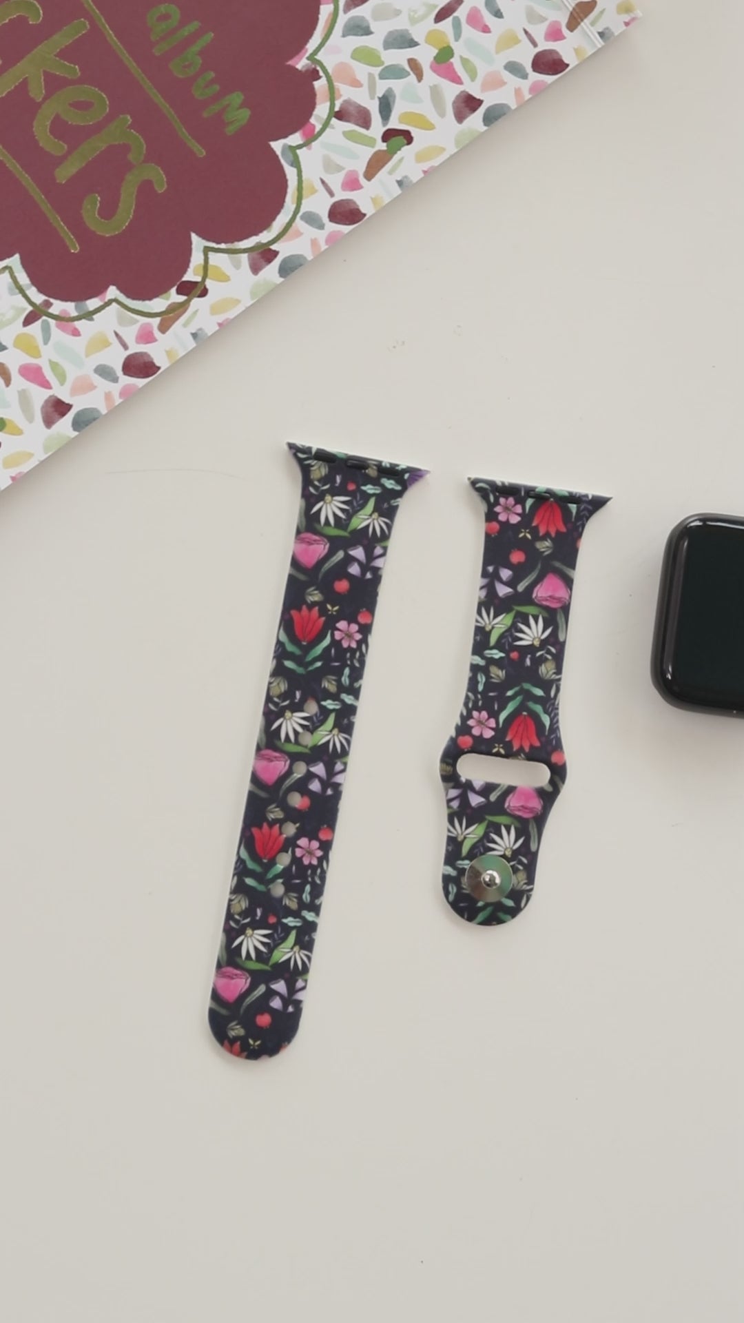 Purple Floral 22mm Watch Strap with Push Button
