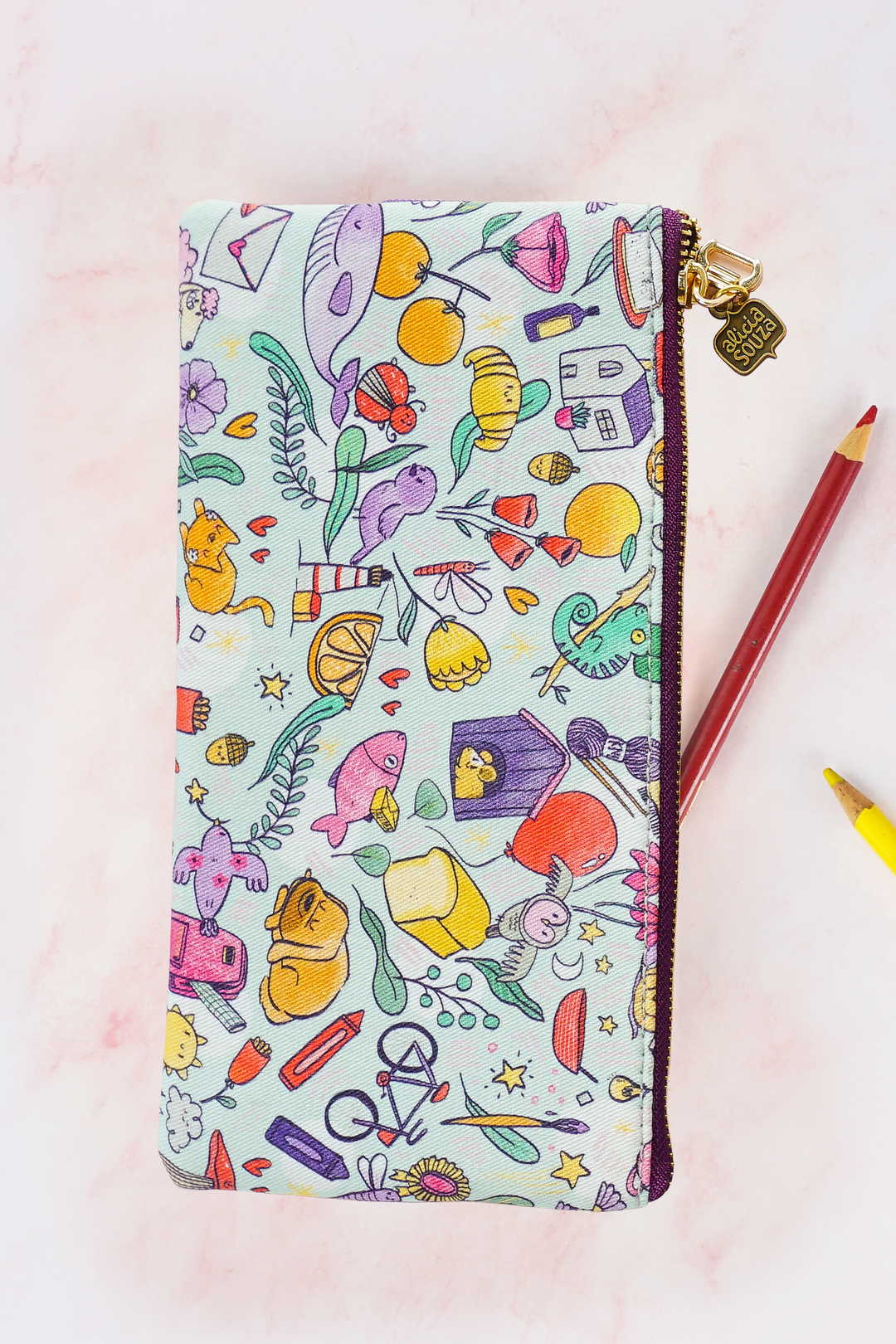 Wonderful World Pencil Pouch + Pencils + Sticky Notes Combo