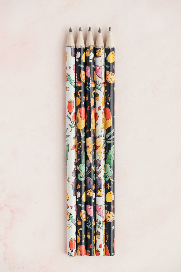 Wonderful World Illustrated Pencils (Set Of 5)