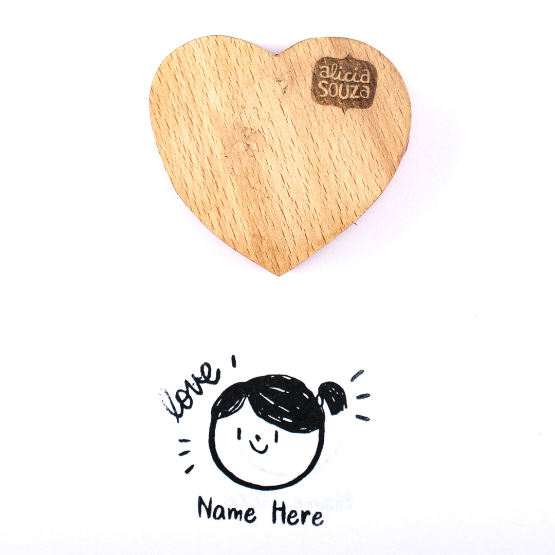 Heart-Shaped Wooden Custom Face Stamp