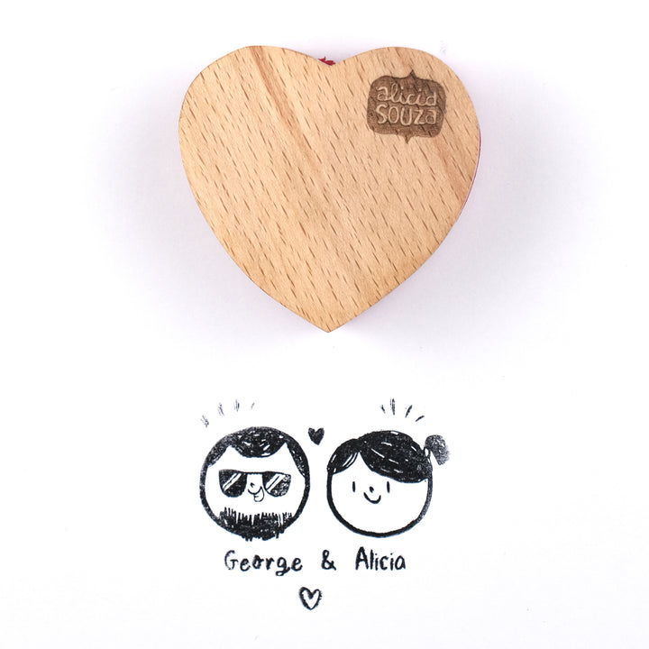 Heart-Shaped Wooden Custom Couple Stamp