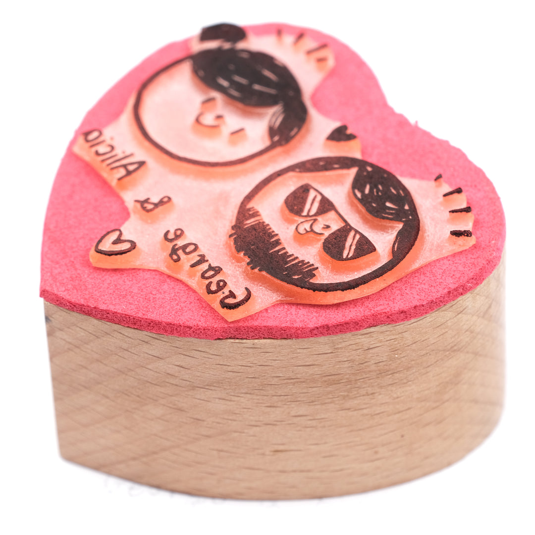 Heart-Shaped Wooden Custom Couple Stamp